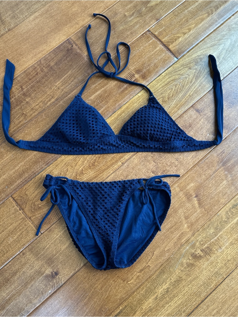 Robin Piccone Navy Crochet Triangle Bikini Set